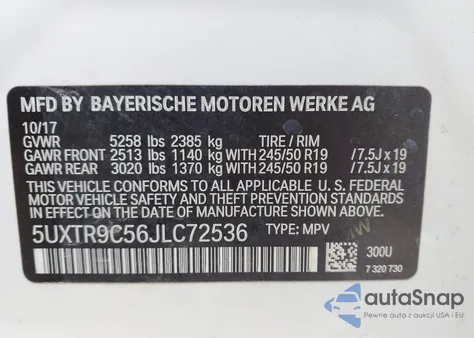 2018 BMW X3 xDrive30I z USA, uszkodzony, nr VIN 5UXTR9C56JLC72536